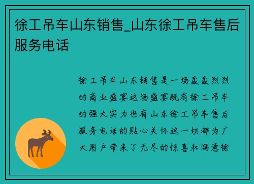 徐工吊车山东销售_山东徐工吊车售后服务电话